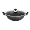 "Non-stick wok pan with glass lid – deep base and smooth surface"