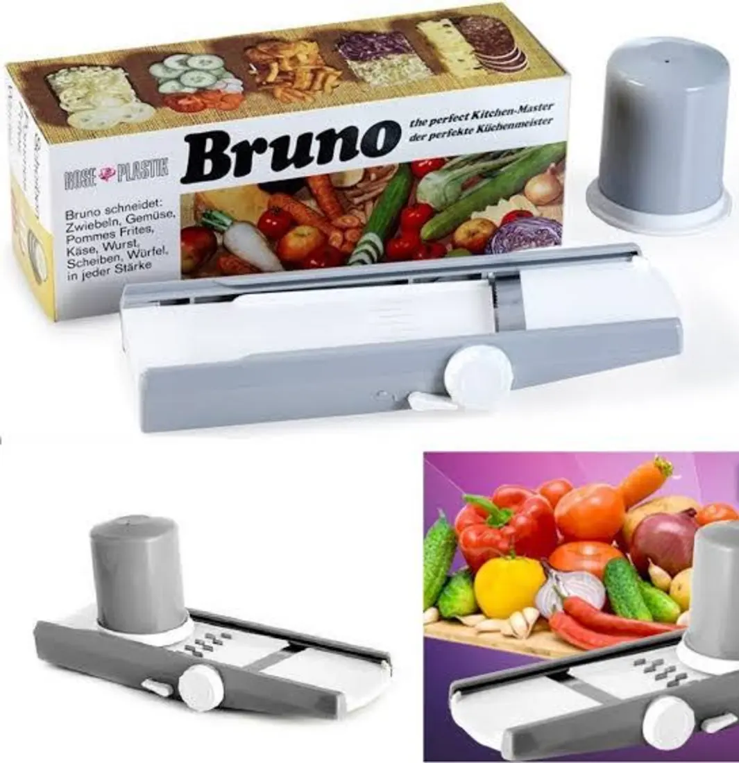 "Bruno salad cutter bowl with strainer for fast and easy salad making"