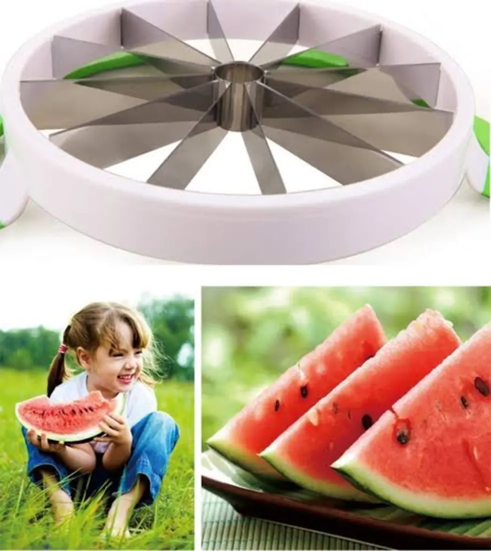 "Stainless steel watermelon slicer – easy fruit cutter for summer"