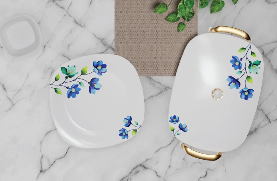 "Vision melamine dinner set with elegant double glaze finish"