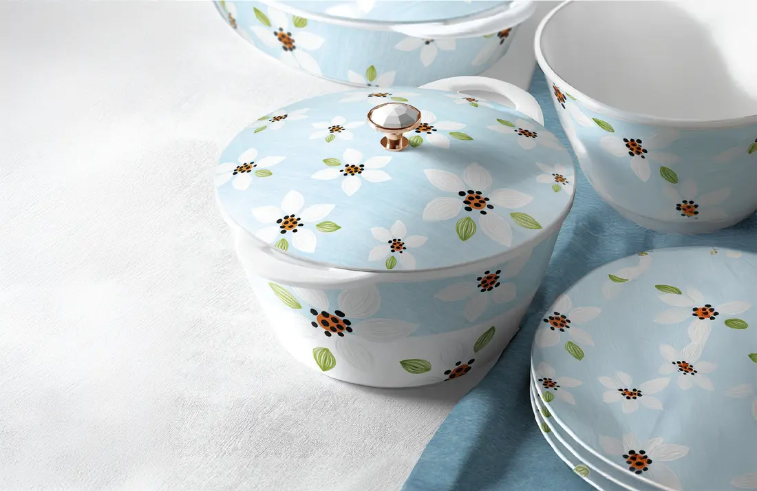 "Modern Montage dinner set with clean lines and soft colors"