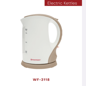 Westpoint WF-3118 electric kettle with 1.7L capacity and plastic outer shell"