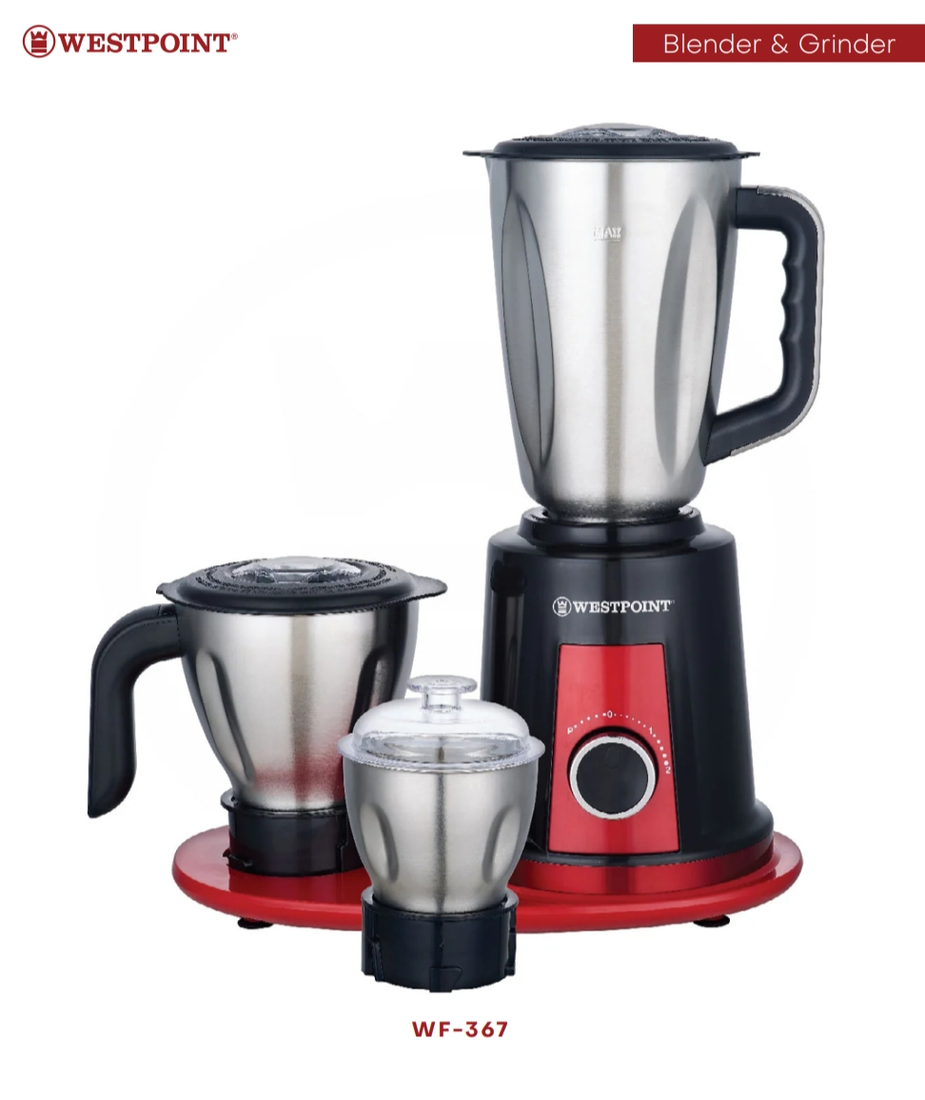"Westpoint WF-367 blender grinder with stainless steel jar and jug"