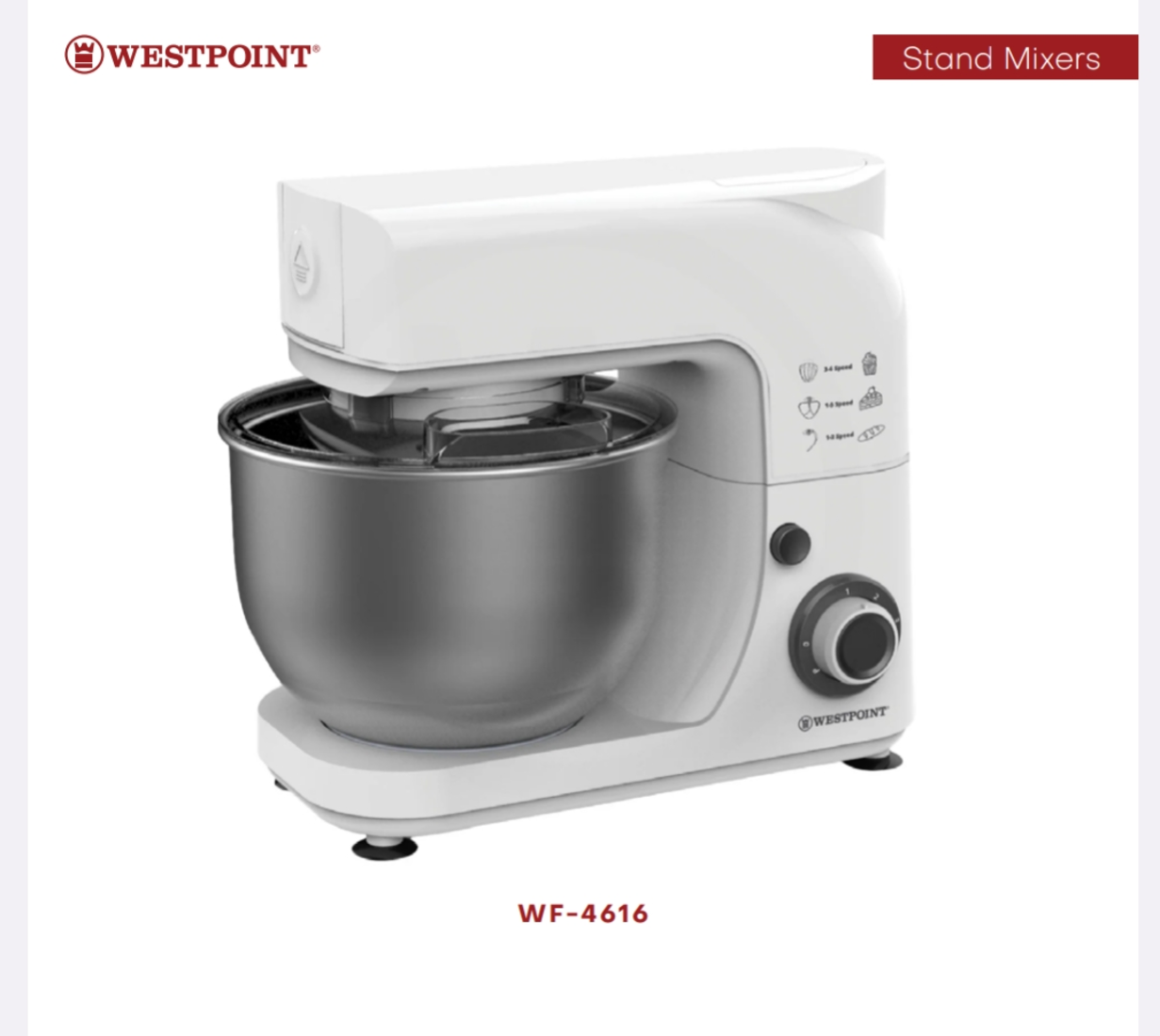 Westpoint Stand Mixer WF-4616 – Heavy Duty with Steel Bowl