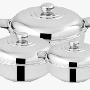 "Rex stainless steel hot pot set in 3 sizes – insulated food warmer"