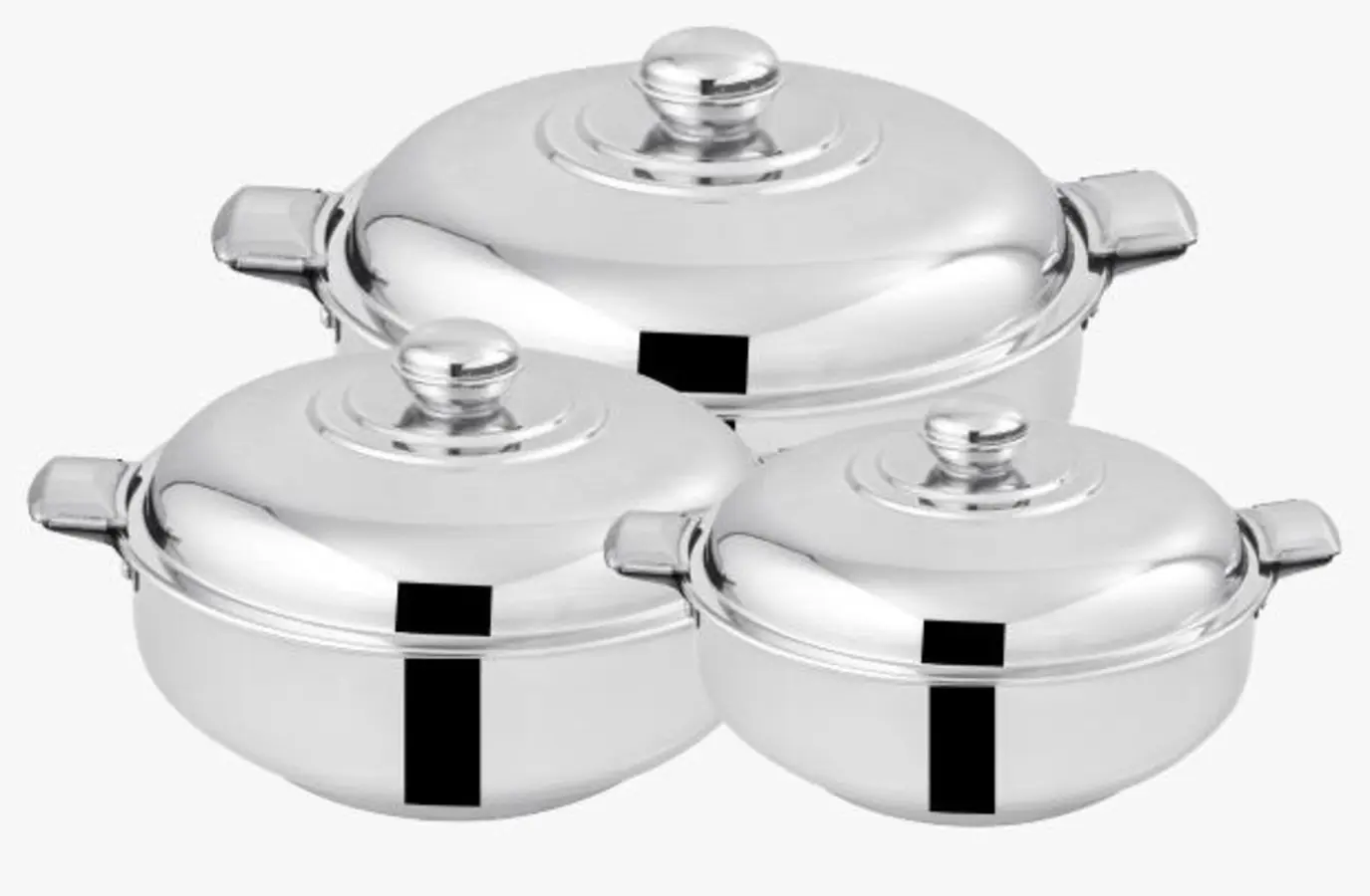 "Rex stainless steel hot pot set in 3 sizes – insulated food warmer"