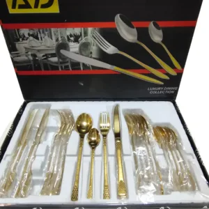 24-piece golden cutlery set with laser print and long spoons in gift packing