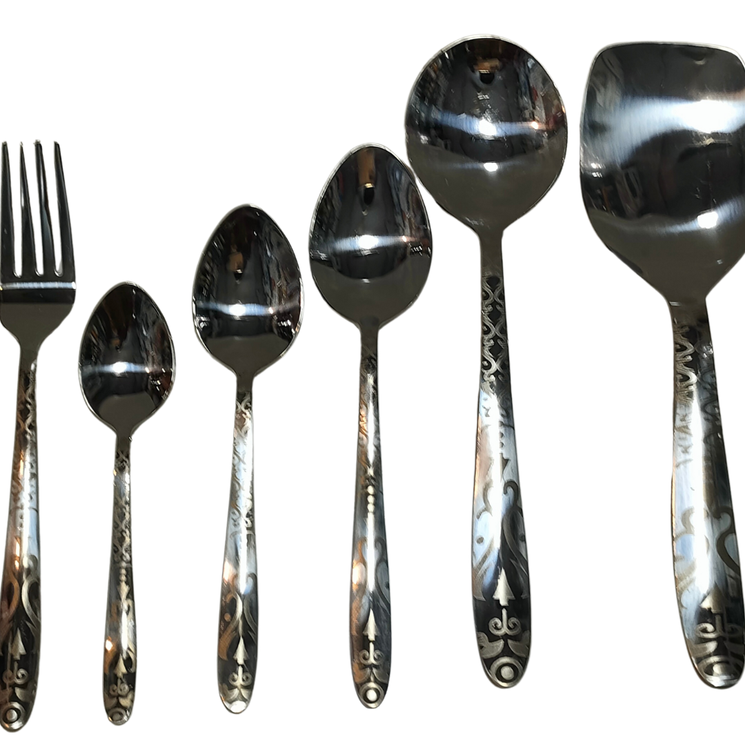 29-piece golden touch cutlery set with stand and laser flower design