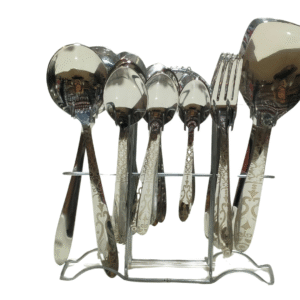 29-piece golden touch cutlery set with stand and laser flower design