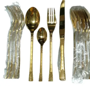 24-piece golden cutlery set with laser print and long spoons in gift packing