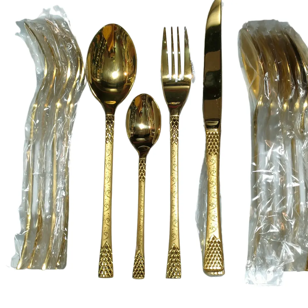Untitled design_20250823_115848_0000 24-piece golden cutlery set with laser print and long spoons in gift packing