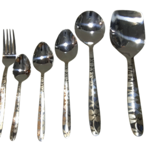 29 Piece Stainless Steel Cutlery Set with Laser Gold Flower Design and Stand – 14G