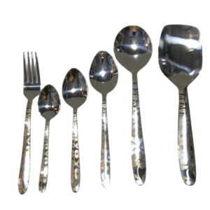 29 Piece Stainless Steel Cutlery Set with Laser Gold Flower Design and Stand – 14G