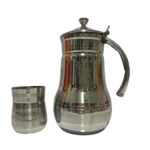 Indian Stainless Steel Water Set – 6 Glasses and 1 Jug, 7 Piece Durable Serving Set