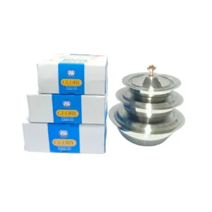 Golden Knob Stainless Steel Donga Set – 3 Piece Heavy Gauge 14G Serving Bowls with Lids