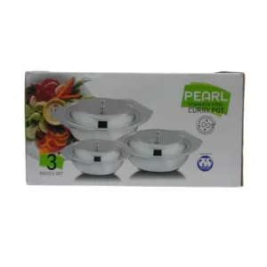 Pearl Stainless Steel Donga Set – 3 Piece Heavy Gauge Serving Bowls with Lids