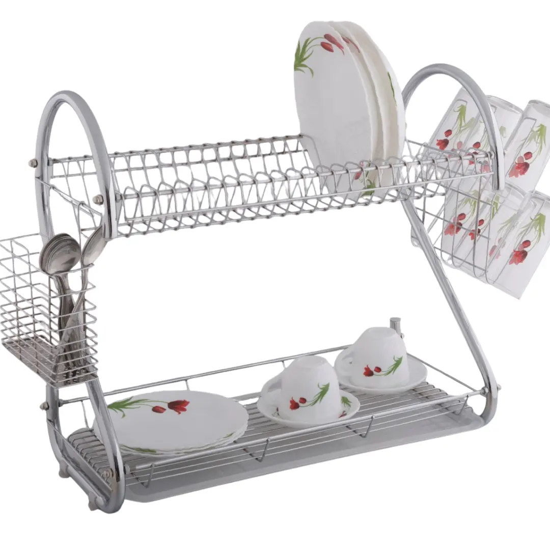 Stainless Steel Bartan Rack 2 Khana with Plastic Water Tray