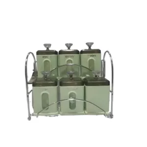 Spice organizer with 6 airtight jars, acrylic cover, and steel stand