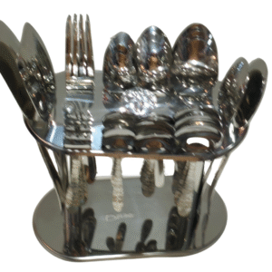 29 Piece Stainless Steel Cutlery Set with Laser Gold Flower Design and Stand – 14G