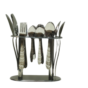 29 Piece Stainless Steel Cutlery Set with Laser Gold Flower Design and Stand – 14G