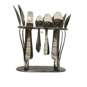 29 Piece Stainless Steel Cutlery Set with Laser Gold Flower Design and Stand – 14G