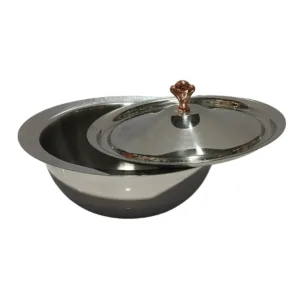 Golden Knob Stainless Steel Donga Set – 3 Piece Heavy Gauge 14G Serving Bowls with Lids