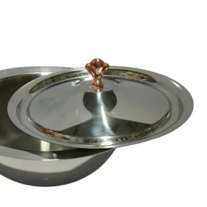 Golden Knob Stainless Steel Donga Set – 3 Piece Heavy Gauge 14G Serving Bowls with Lids