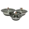 Golden Knob Stainless Steel Donga Set – 3 Piece Heavy Gauge 14G Serving Bowls with Lids