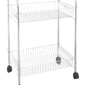 Multipurpose 2 Tier Serving Trolley with Wheels and Deep Shelves